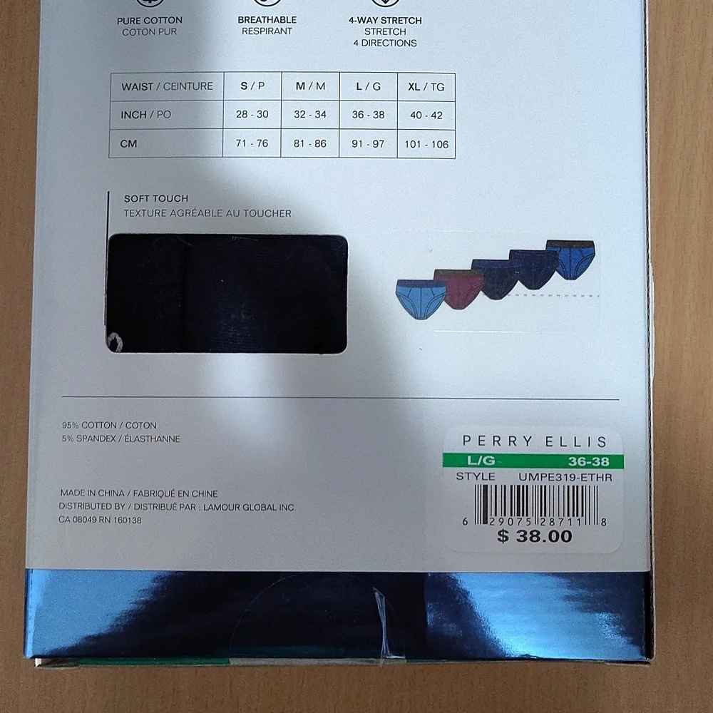 Perry Ellis Men's 5- Cotton Stretch Briefs Large (36-38) - Picture 5 of 6